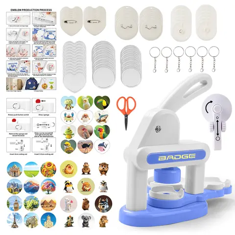 Button Maker Machine Installation-Free DIY Button Pin Maker Machine Badge Press Machine Blue Easy to use Great gift