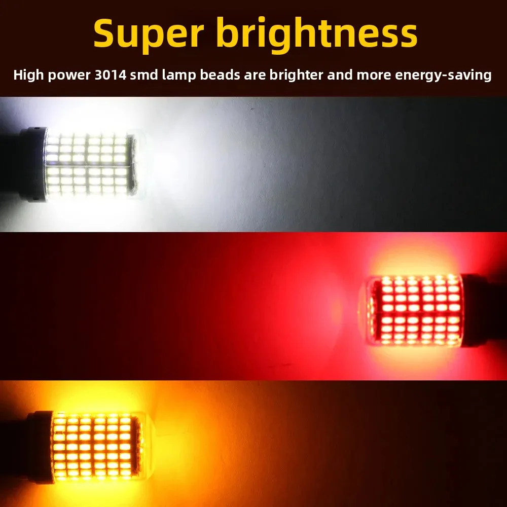 2/4 قطعة CANBUS 1156 BA15S BAU15S 7443 W21W LED لمبة لسيارة الذيل الفرامل وقوف السيارات بدوره مصباح إشارة 12 فولت 15 واط 144SMD أبيض أصفر أحمر #4