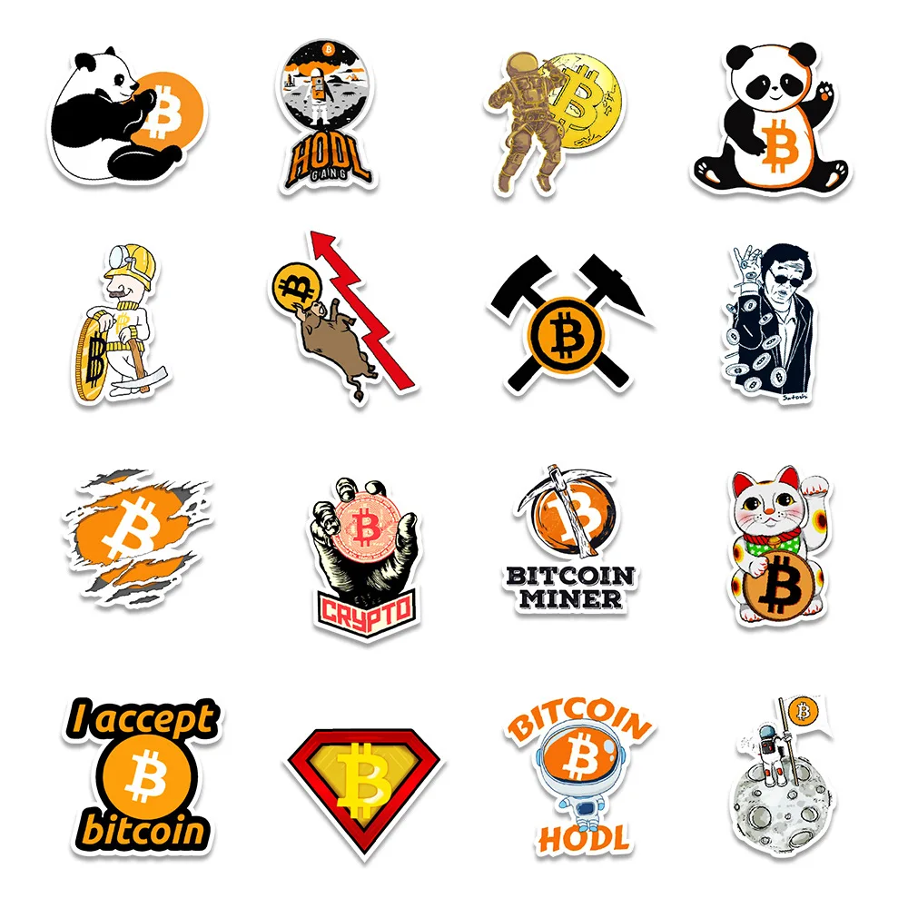 50pcs Bitcoin Gold Sticker Graffiti Glasses Cups Waterproof Stickers Skateboard Travel Pencil Cases Suitcase Phone DIY Toys