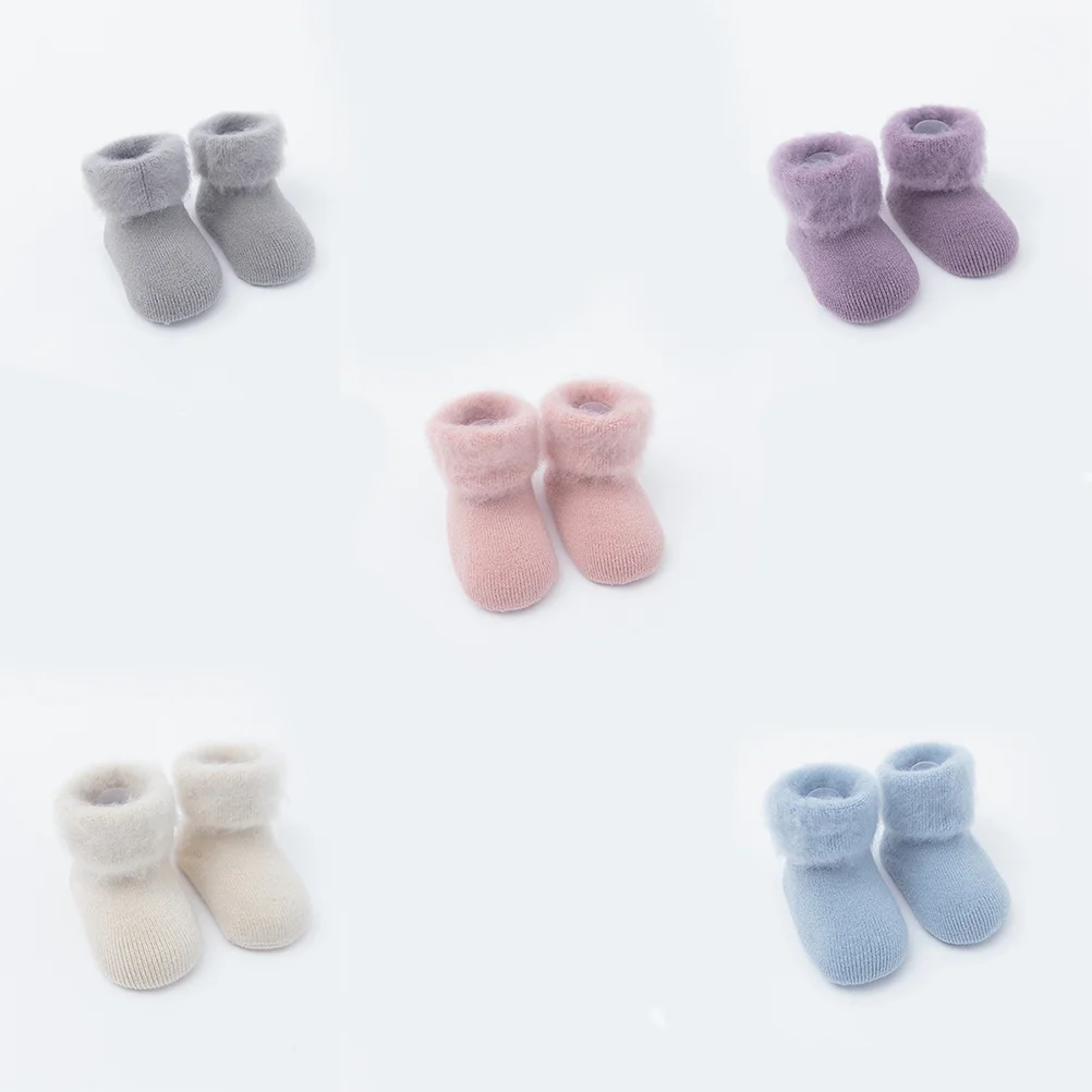 

5Pairs Warm Baby Socks Thick Cotton Non-Slip Autumn Winter Cuff Socks Size Xs Soft Breathable Loose Walking Gift