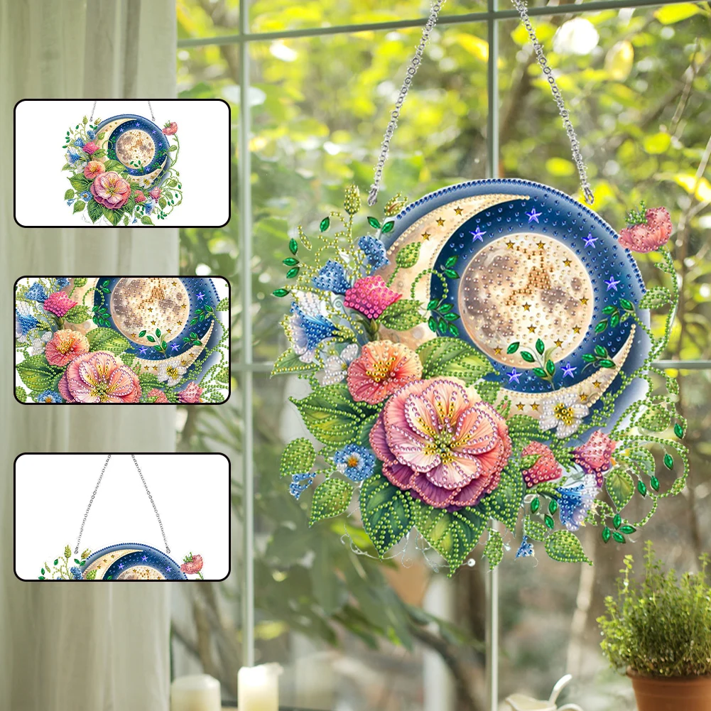 Acrylic 2D Flat DIY Diamond Painting Set Rhinestone Diamond Art Window Pendants Diamond Art Pendant Home Wall Decoration Crafts