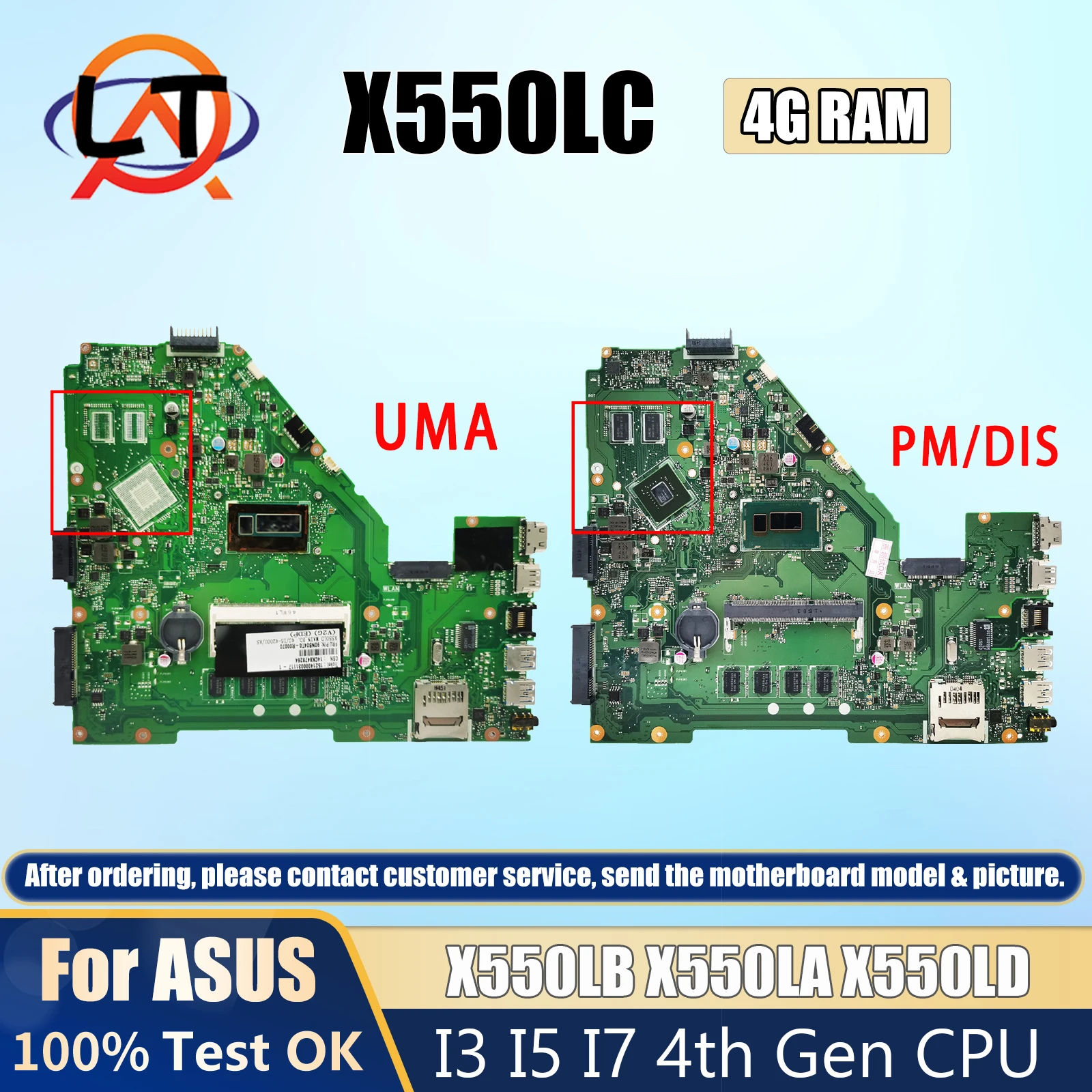 X550LC/X550LB/X550LA Mainboard For ASUS X550LD X550LN R510L Y581L W518 Laptop Motherboard I3 I5 I7 4th Gen CPU 4GB RAM DDR4