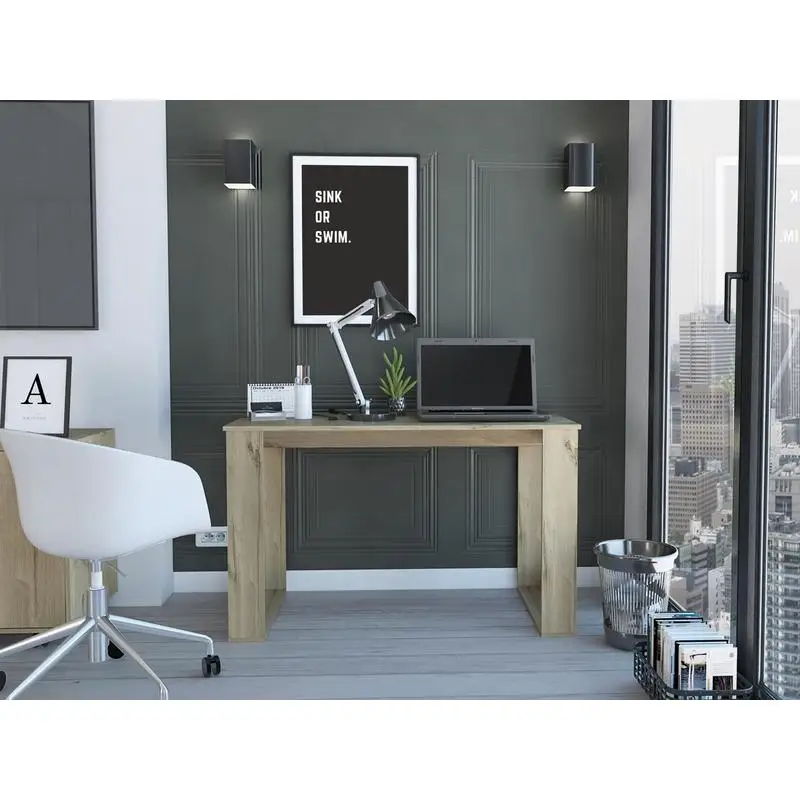 مكتب كتابة من خشب البلوط الخفيف بأربعة أرجل، تصميم مدمج للمكتب المنزلي، حل مثالي لمساحة العمل