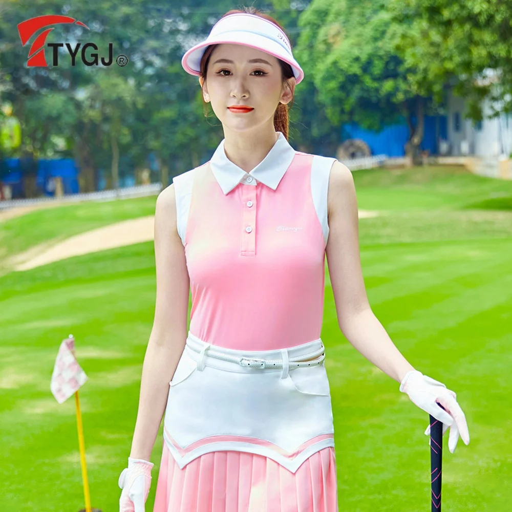 

TTYGJ Golf Women's T-shirt Contrasting Colors Sports POLO shirt Quick Drying Badminton Sleeveless Top Women's Golf Clothing