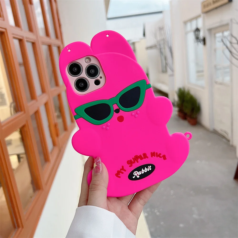Y2K Vibrant Cool Sunglasses Bunny Phone Case for S26 Ultra Strap Soft Silicone Protective Cover for Samsung Galaxy S25 S23 A57