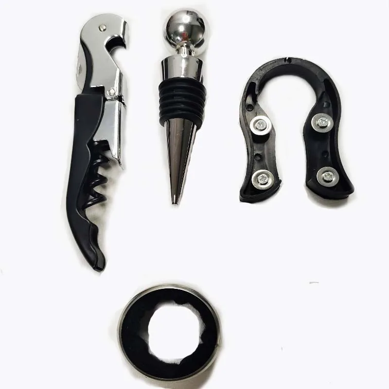 Wine Bottle Opener Set with Bottle Opener, Bar Accessory Kit, Metals Plastics Corkscrew Tool, 4Pcs Set