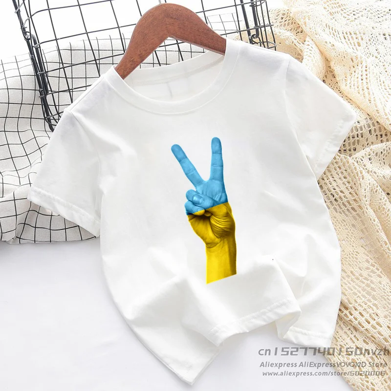 Funny Ukraine Finger Black Print T-shirt Boy Girl Summer Good Quanlity Tops Tee Little Baby Rock Streetwear Clothes,Polyester