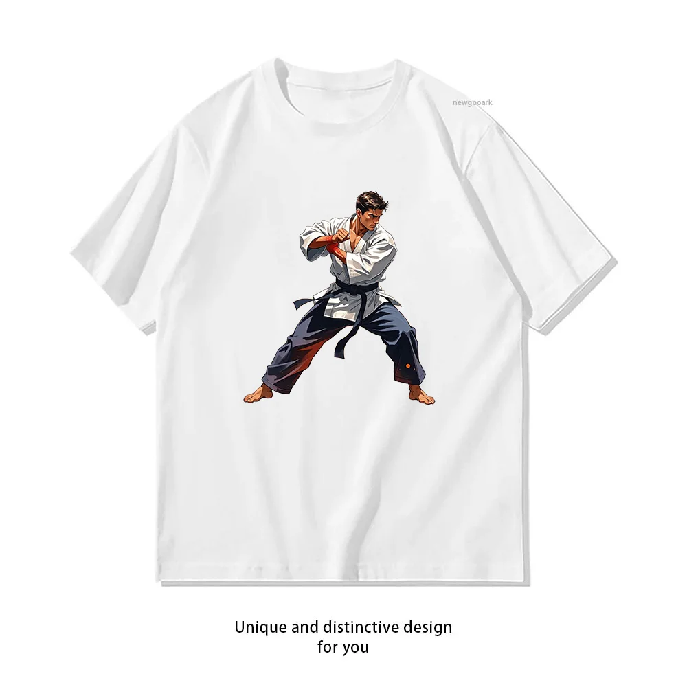 Karate Fighter Dynamic Pose T-Shirt Design  Casual Cotton Short Sleeve Tee for Men Women