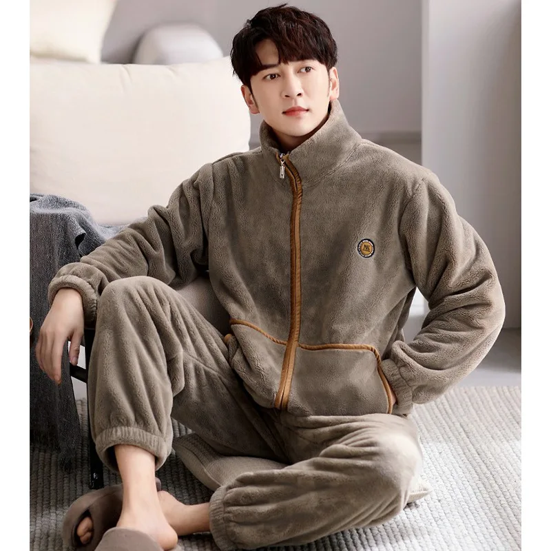 Pyjamas Winter Coral Pile Extra Heavy Pile Men\'s Autumn Winter Flannel Plus Size Casual Winter Home Wear Cosy Both Men Women