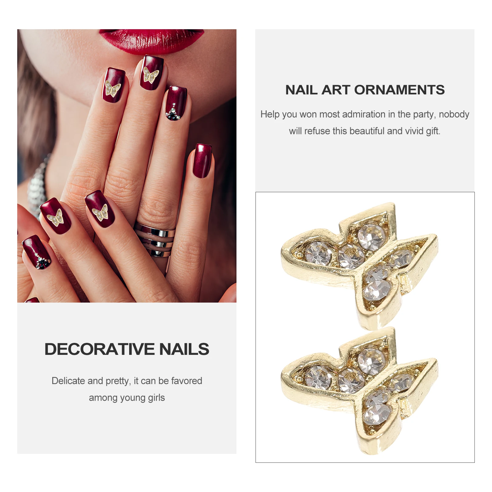 ชาร์มตกแต่งเล็บรูปผีเสื้อ 3 มิติ 20 ชิ้น ประดับกลิตเตอร์และเพชรเทียม สำหรับตกแต่งเล็บอย่างหรูหรา