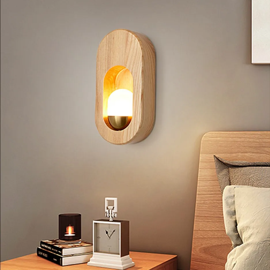 Lámpara de pared nórdica moderna y minimalista, lámpara de mesita de noche, lámpara de pasillo de madera maciza para dormitorio