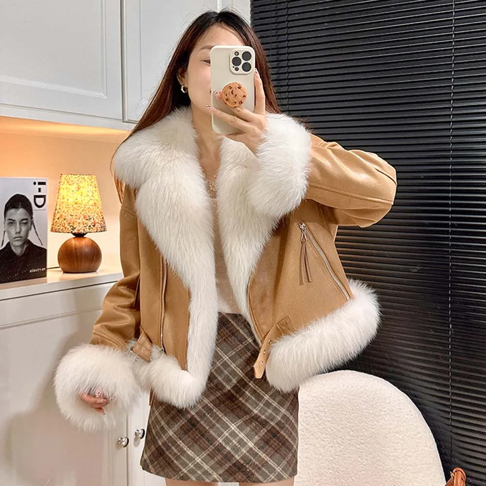 

Fashion Fox Fur collar Coat Women's Short 2025 New Furry coat thickened warm coat for winter Fur Coat