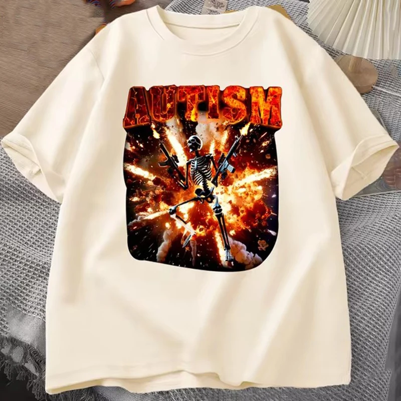 Autistic Funny Skeleton T Shirt Women Men Autism Edgy Skeleton Meme T-shirt Casual Short Sleeve Tshirt Round Neck Clothes image 2