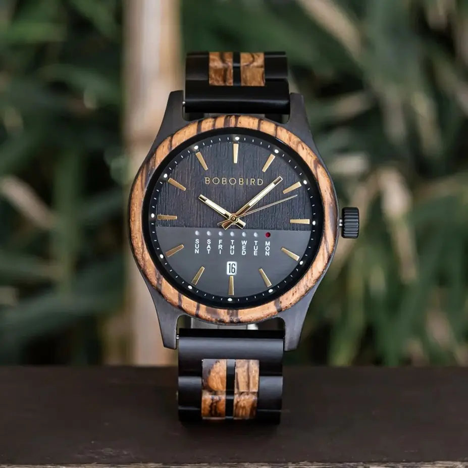 BOBO BIRD Men's Watches Niche Wooden Wristwatch Unique Quartz Watch for Men Week & Date Display Customized Drop Shipping