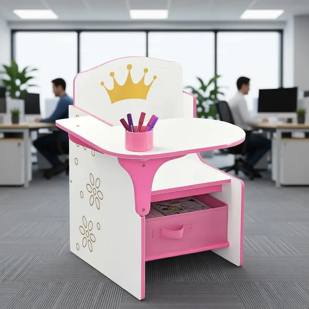 

Chair Desk with Storage Bin - Ideal for Snack Time, Homeschooling, Homework & More - Greenguard Gold Certified, White/Pink
