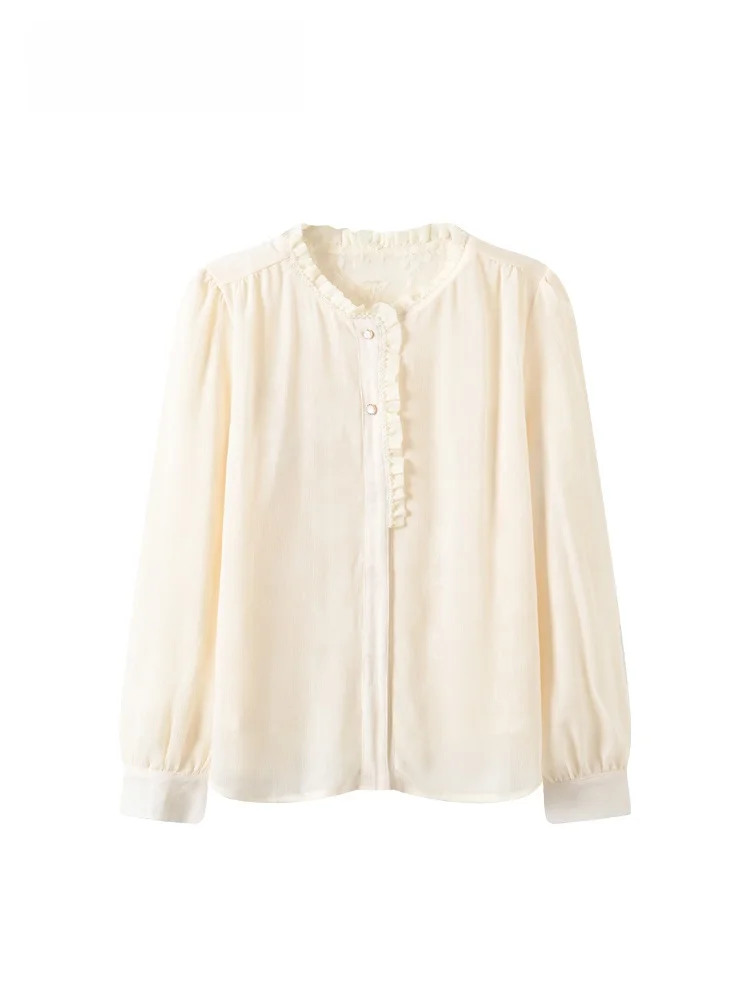 

Ele Sle Long Sve Lace Patchwork Stand Collar plus Size Women's irt Faionable Top for Autumn Winter CaraCLUB