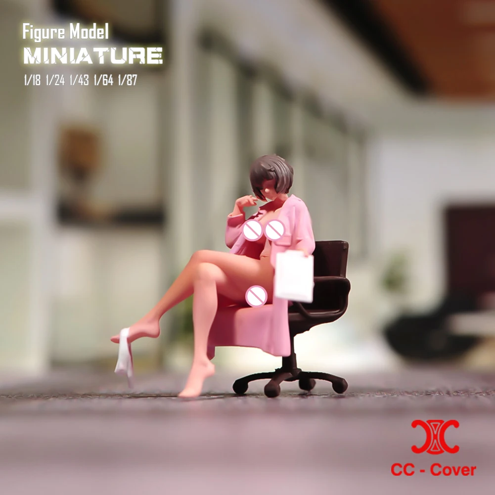 Miniaturas 1/18 1/24 1/43 1/64 1/87 sedutor e sexy secretário feminino sentado na cadeira do computador figura modelo brinquedos vista decoração