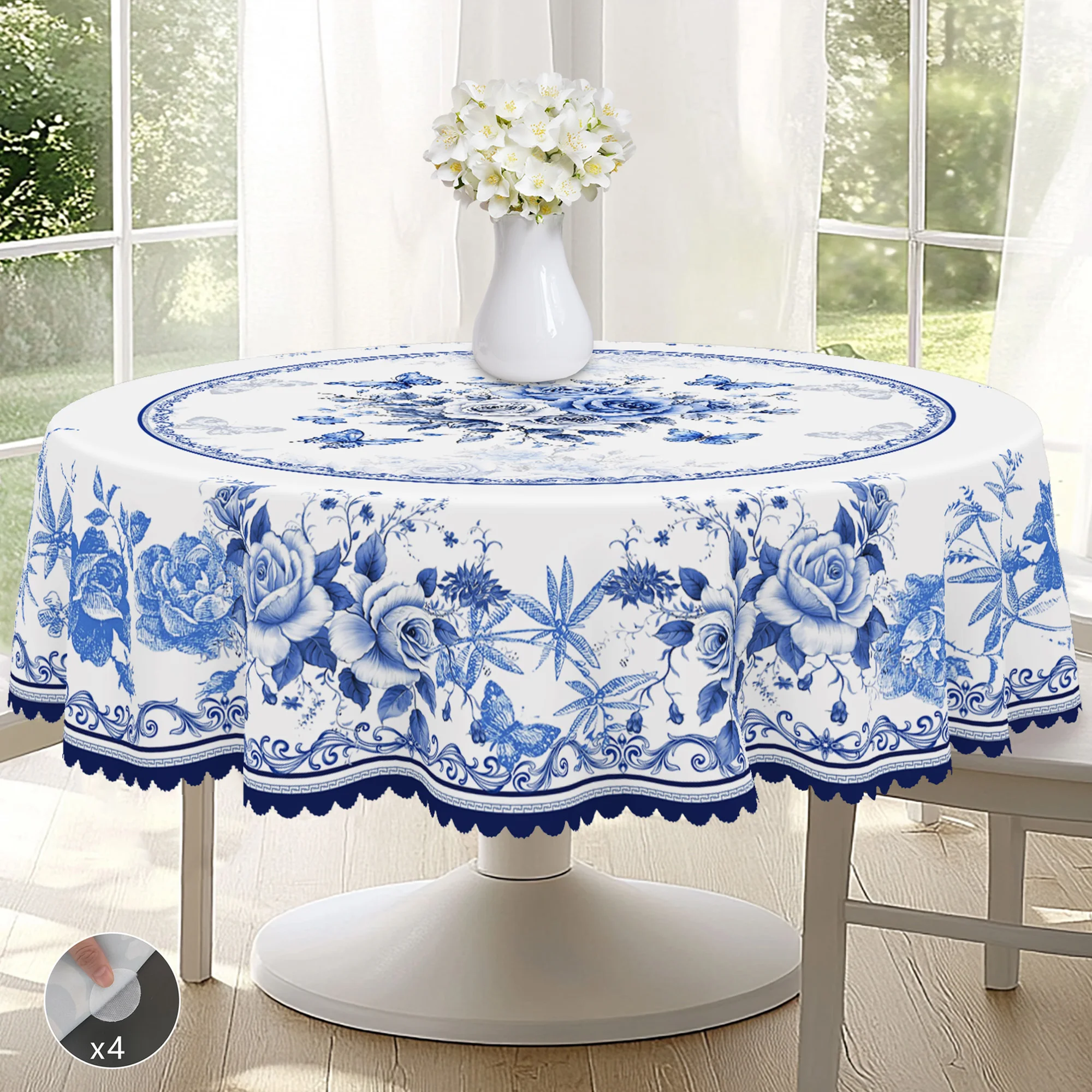 1 Piece of Oriental Retro Blue and White Porcelain Flower Theme Tablecloth, Country Farmhouse Style, Blue and White Flower Pattern Design, Suitable for Spring and Summer Camping Style Picnic, Holiday Party, Garden Birthday Party Decoration, Kitchen Accessories, Restaurant Terrace, Indoor and Outdoor Tablecloth, Perfect Gift for Friends, Multiple Sizes Available