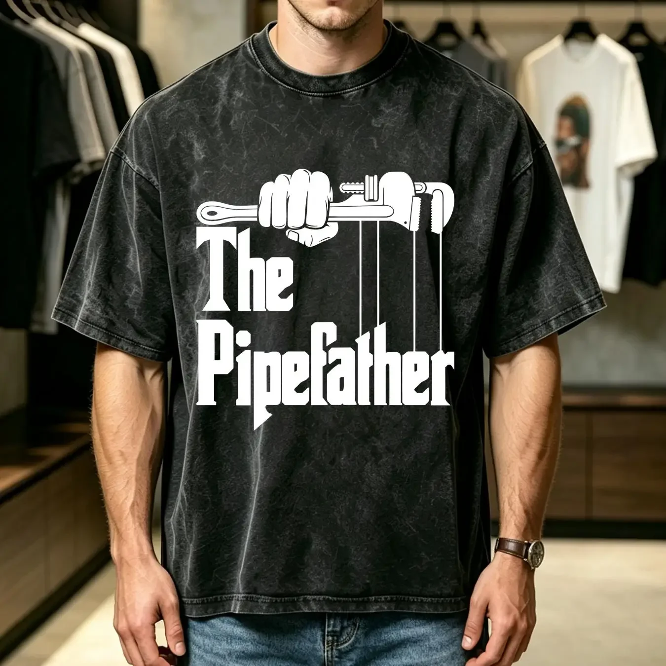 washed T Shirt The Pipefather Plumber Fathers Day Movie Inspired Spoof Plumbing Top vintage Washed fashion graphic Stretched
