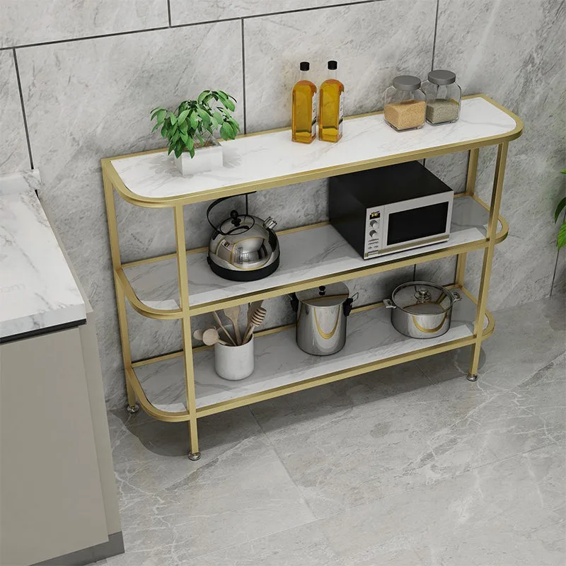 Kitchen rack Double-layer rounded corners Installation-free dining side narrow cabinet Oven microwave oven rack Light luxury mar