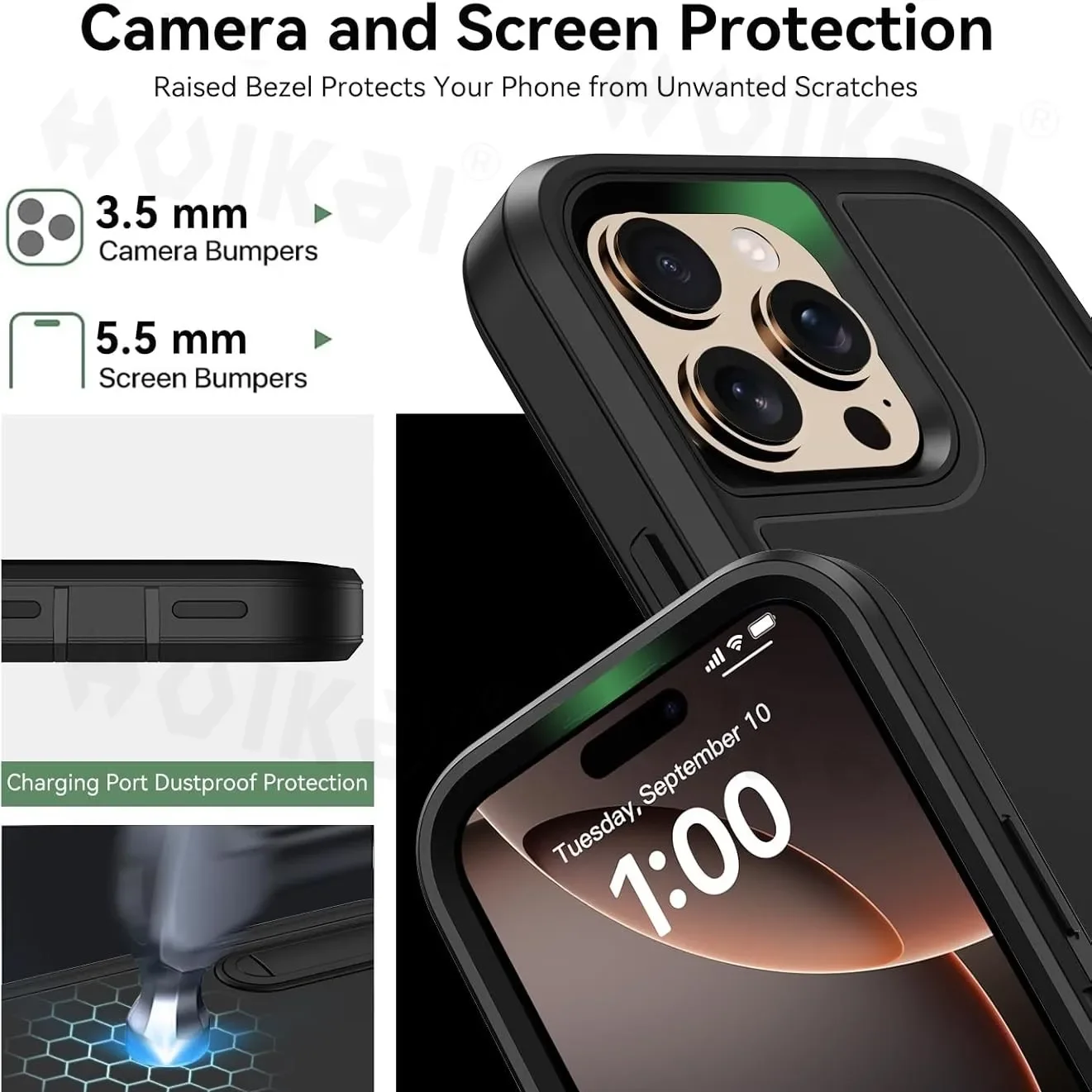 Case For iPhone 16 Pro Max 16 15 Pro Max 14 Pro 13 12 11 Heavy Duty Shock Absorption  Full Body Protective Silicone Rubber Cover