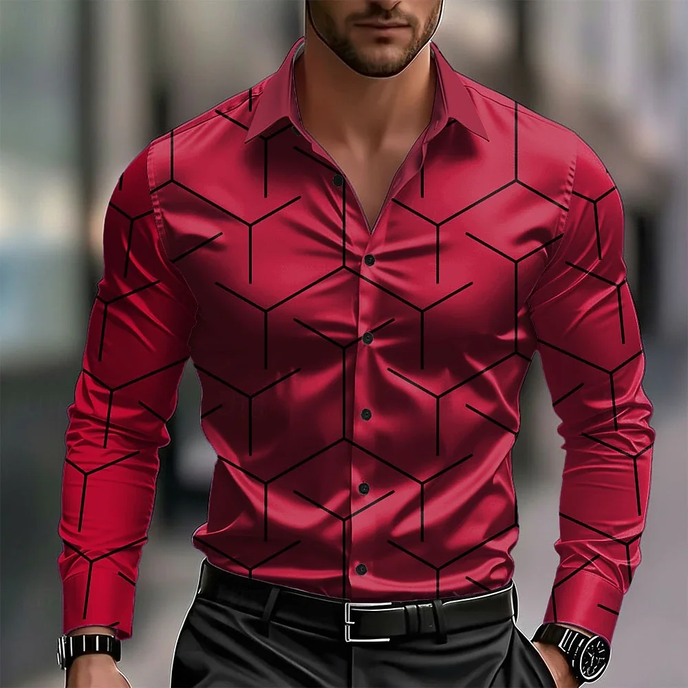 Fashionable Men's Long Sleeve Shirt Breathable Casual Button Striped Vintage Cowboy Western Long Sleeve Shirt