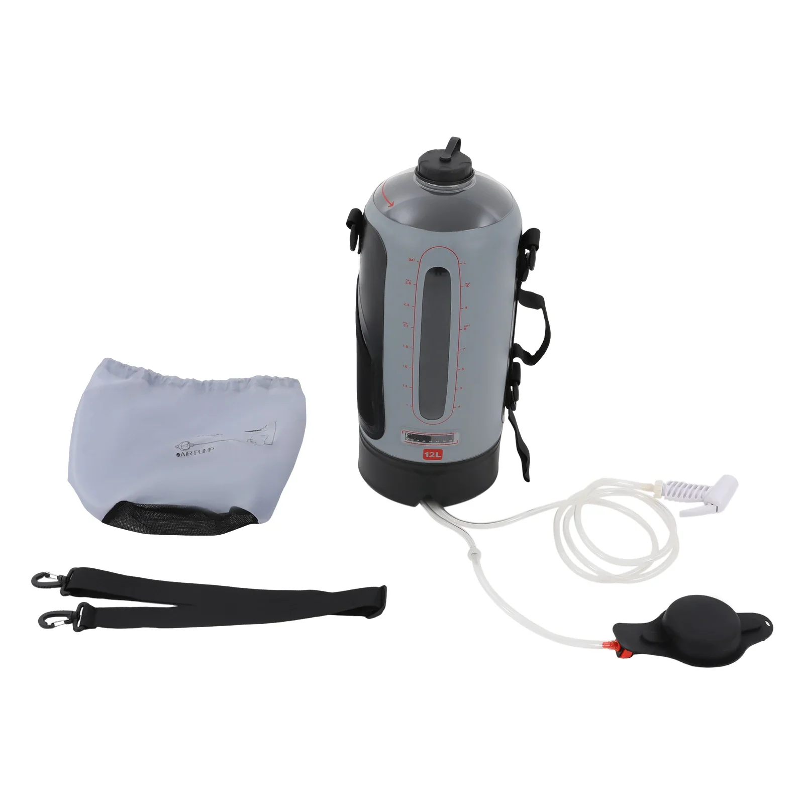Portable Camping Shower Camp Shower 12L 3 Gallon  PVC PE Rubber Leakproof Water Bag Detachable Strap Hiking Travel Camp Shower
