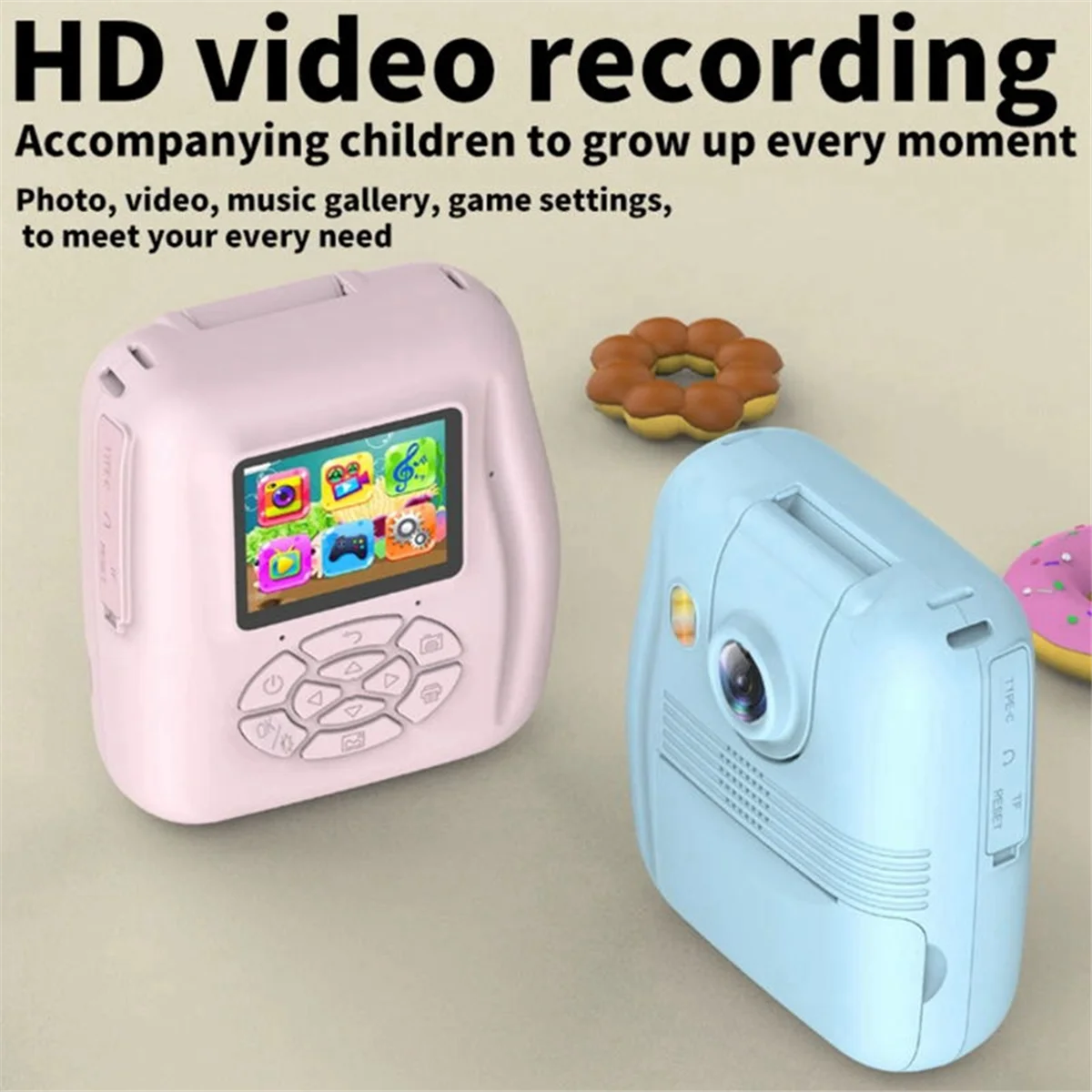 AA98 Flip Lens Kids Portable Printer Thermal Paper Stickers Paper Mini Printers Multi-Function Digital Small SLR Pink