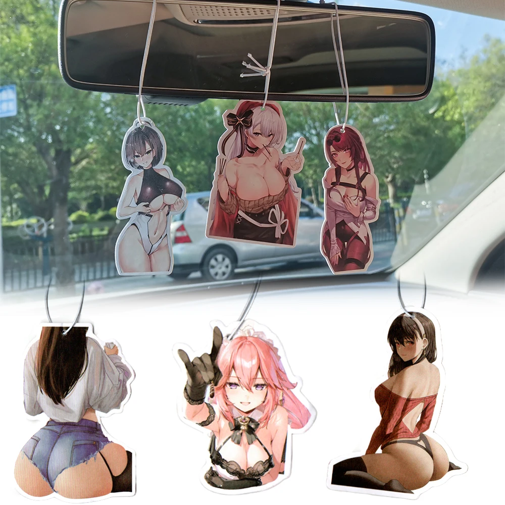 New Sexy Tire Girl Pendant JDM Car Air Freshener Hanging Rearview Mirror Perfume Cute Anime Girl Recycle Solid Paper Fragrance