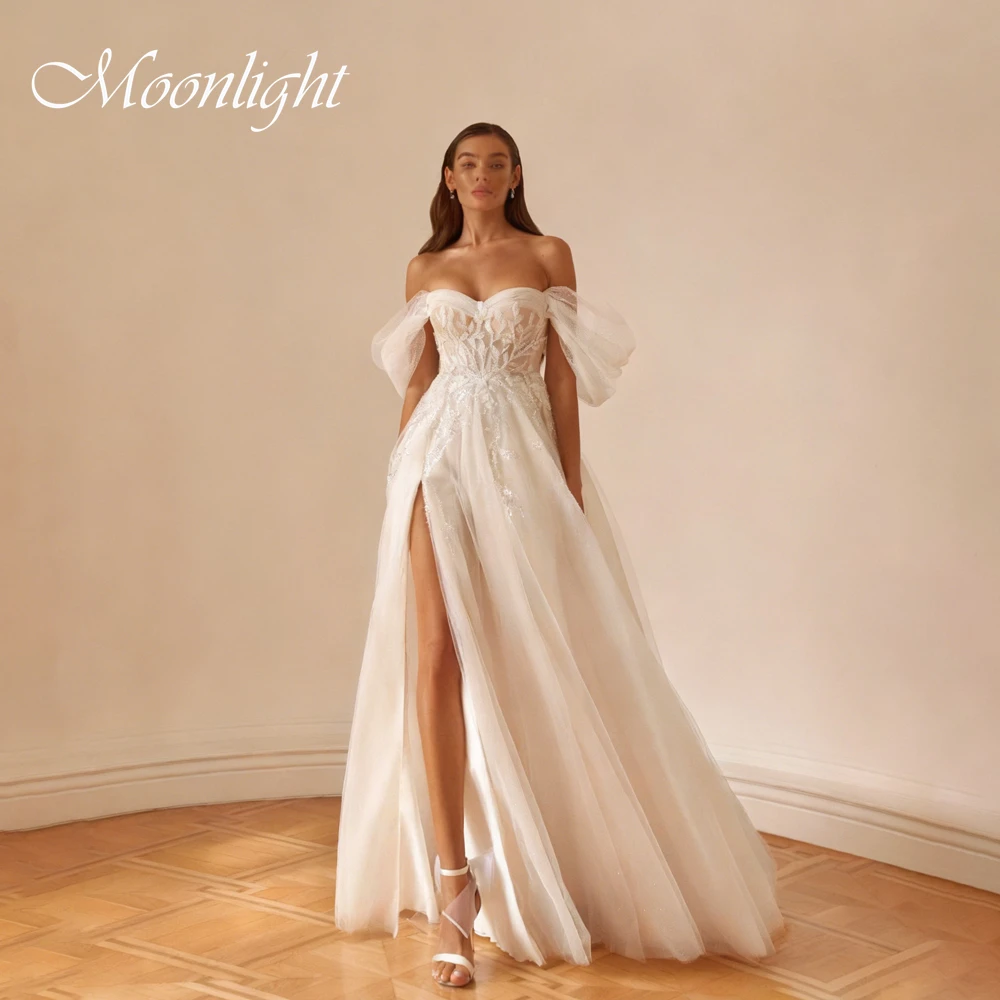 Elegant Pleat Lace A-Line Wedding Dress High Split Appliqued Sweetheart Off The Shoulder Open Back Vestidos De Novia Customized