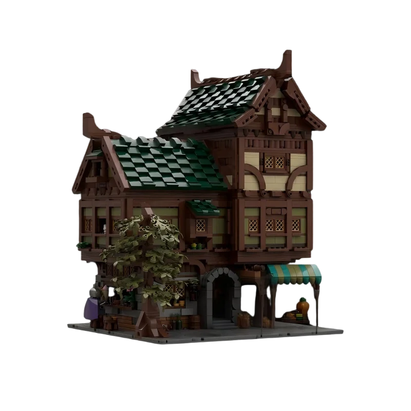 القرون الوسطى وحدات العمارة سلسلة MOC ثلاثة قصة الحانة وحدات اللبنات نموذج مجموعات لتقوم بها بنفسك الطوب لعبة الصبي هدية عيد الميلاد