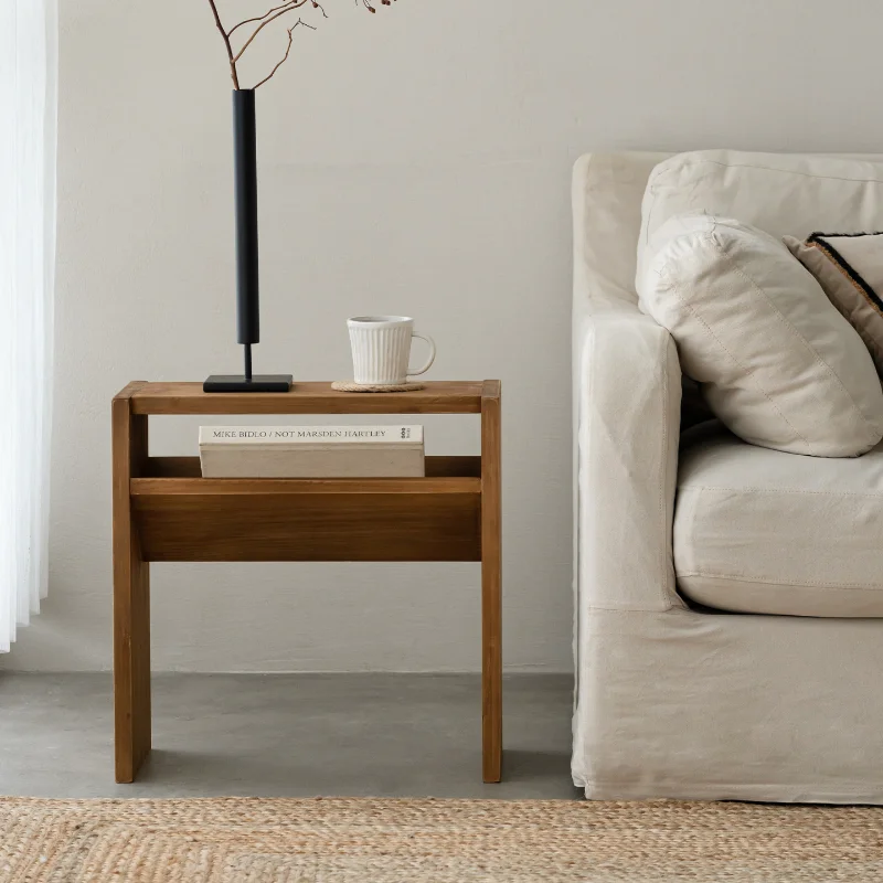 

Журнальный столик двойного назначения из цельного дерева, простой журнальный столик в бревенчатом стиле для гостиной, диван, приставной столик, скандинавская полка для газет, стеллаж для хранения