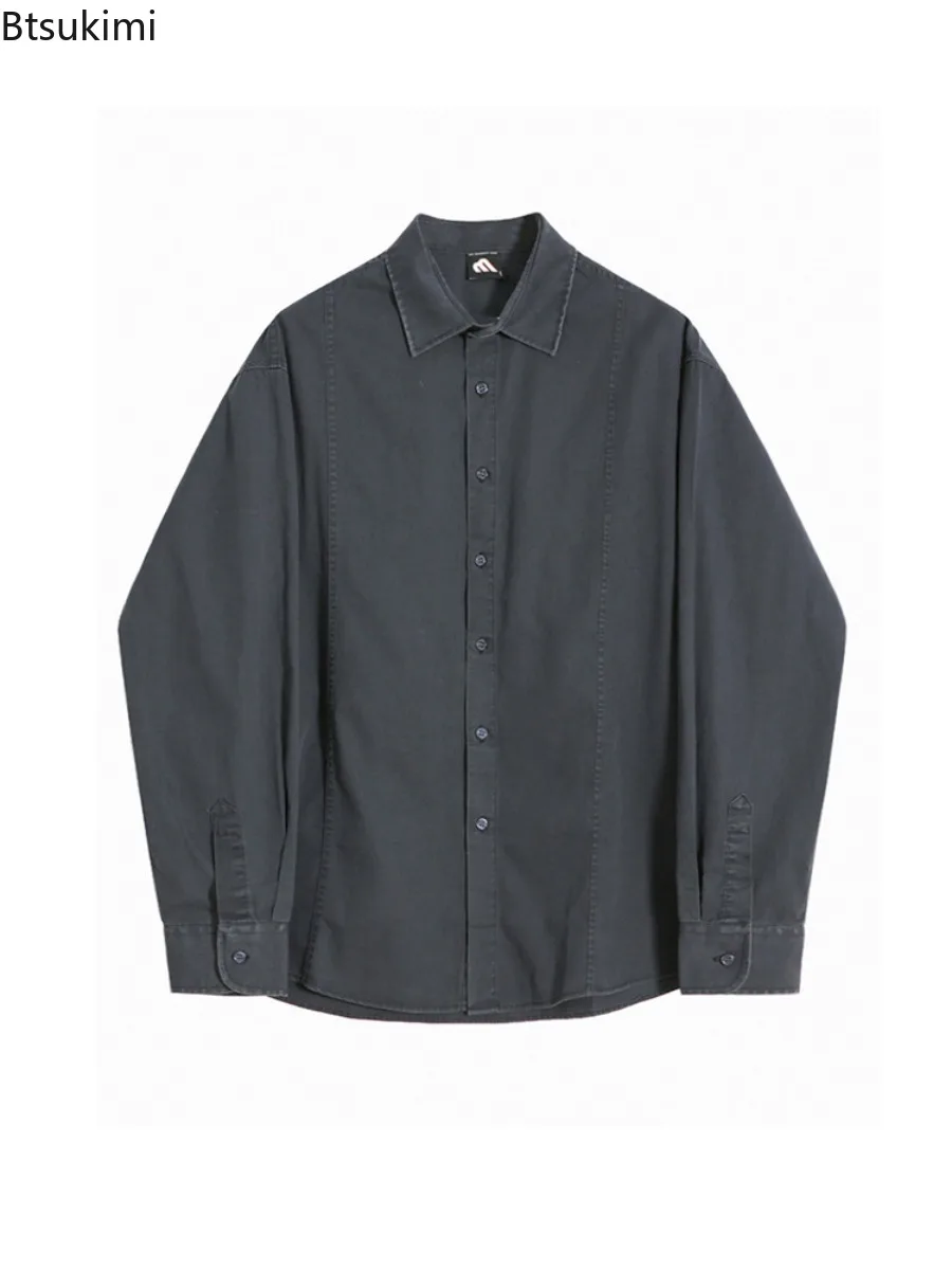 Retro Denim Washed Casual Shirt Men's Spring and Autumn Loose Long Sleeved Lapel Shirt Korean Version Trendy Denim Jacketcoat