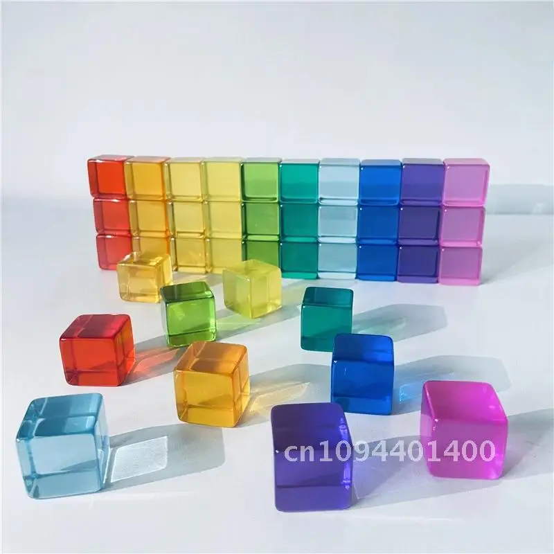 Rainbow Acrylic Gem Cubes Stacking Blocks Translucent Gem Toys Sensory Training Toy Montessori Learning Color Toys for Children