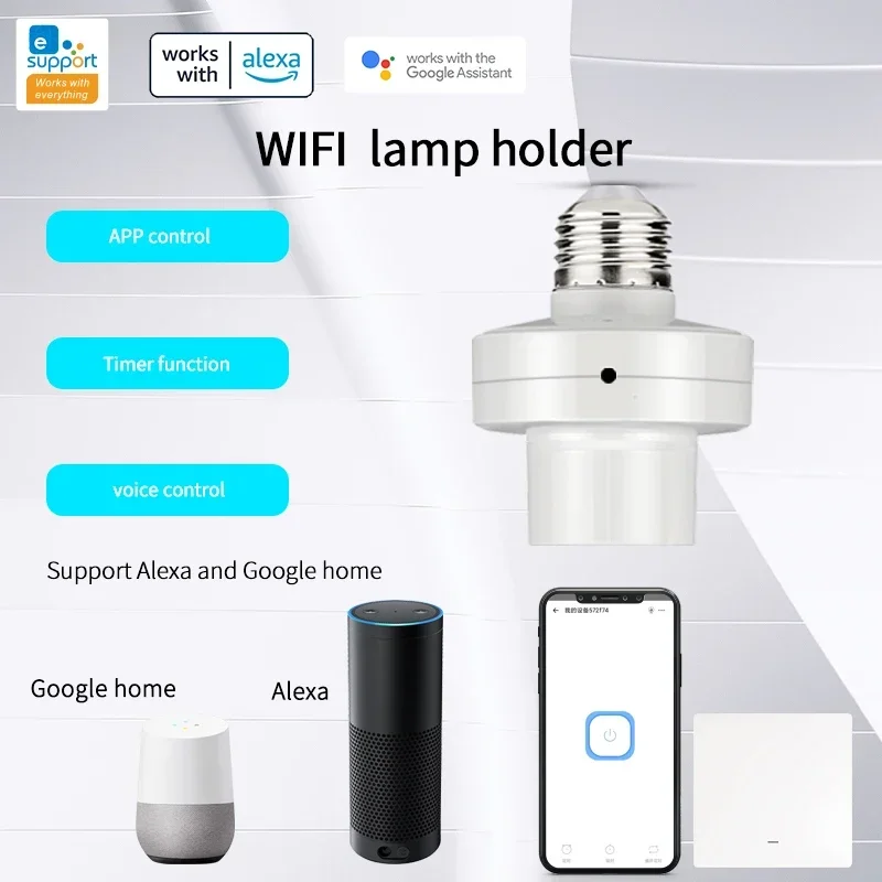 Ewelink wifi e27 adaptador de lâmpada inteligente 90-250v base de suporte de lâmpada controle de voz sem fio com alexa google home