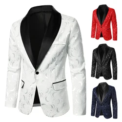 Abito da uomo cappotto modello rosa tessuto Jacquard luminoso colletto a contrasto di colore partito Design di lusso causale moda Slim Fit uomo Blazer