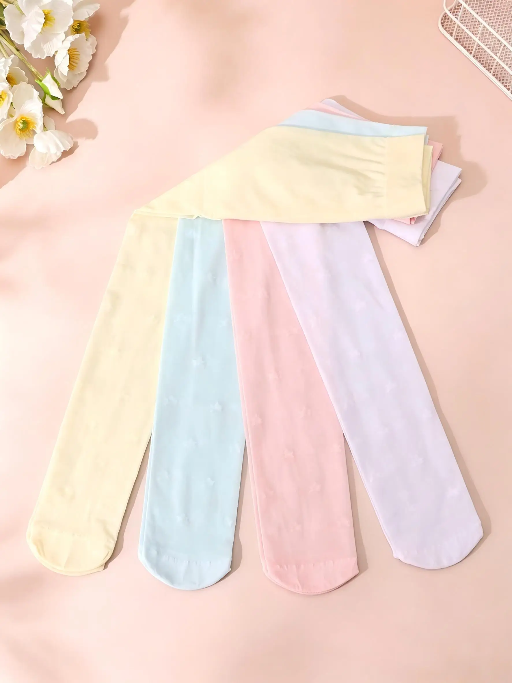 4Pcs Kids Girls Star Print Tights 0-14Y UPF50 UV Protection Ultra-Thin Breathable Nylon Pantyhose for Summer Outdoor Daily Wear