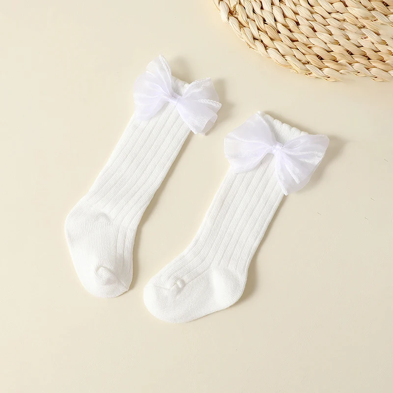 4 Pairs a Lot MILANCEL New Autumn Baby Girls Socks 0-2Y Infant Bow Solid Color Mid-tube Socks Baby Accessories