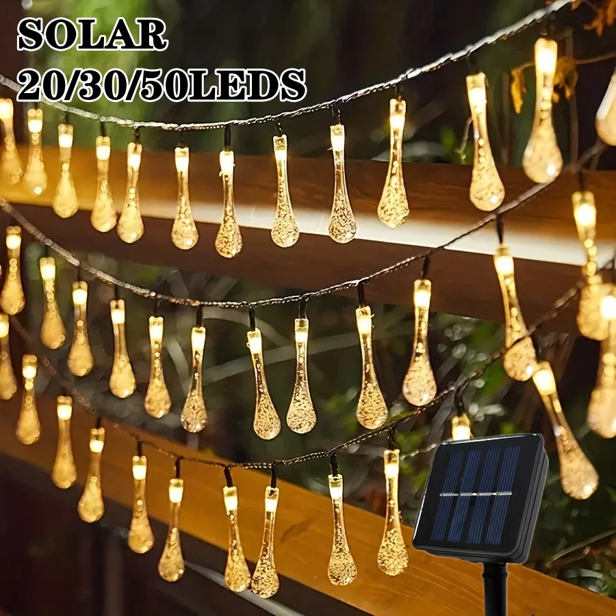 2025 Solar-LED-Wassertropfen-Lichterkette für den Außenbereich, Weihnachtsfeengarten-Dekoration, Blasenkugel-Lichter für Rasen, Innenhof
