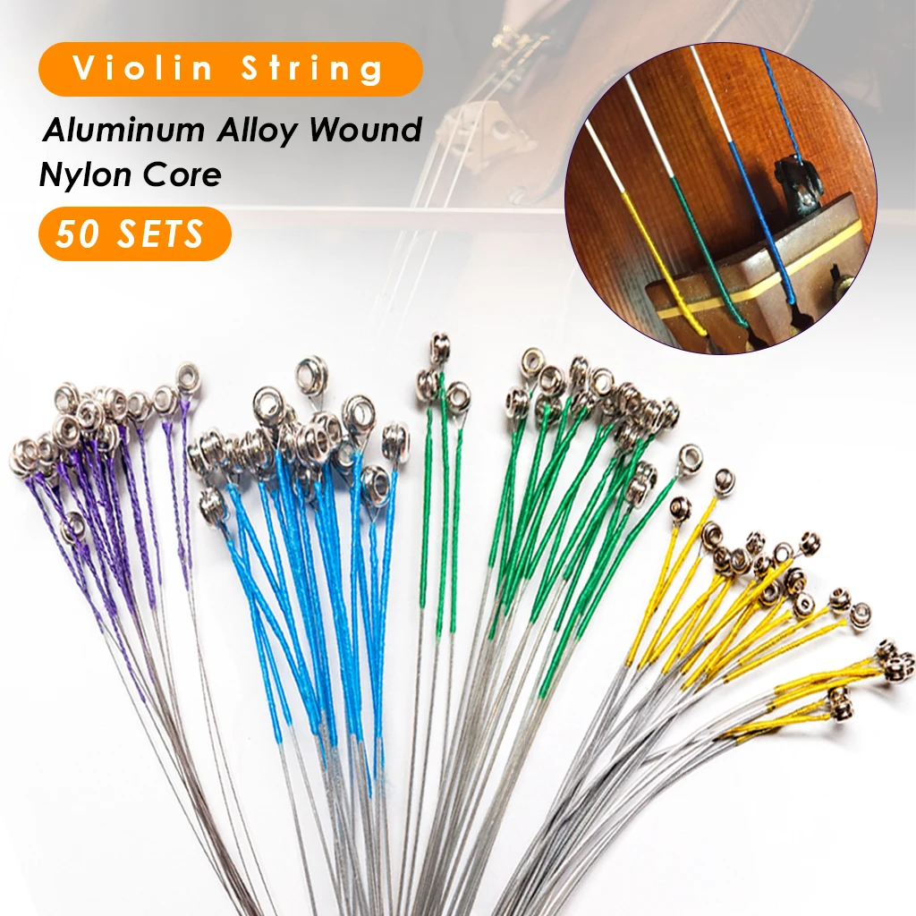 

10/20/30/50 Packs Nylon Violin E A D G Strings For 4/4-3/4 Size Fiddle Violin Strings Cord Nylon Core Al-Mg Wound Ball End SET