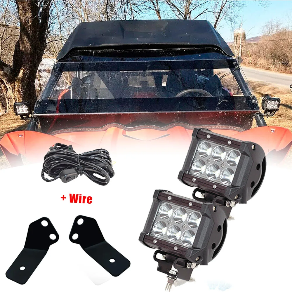 4 بوصة 18 واط بقعة الفيضانات مصباح ليد القرون ث/مجموعة الأسلاك والأسمدة الأمامية مصباح ليد تصاعد بين قوسين صالح 2016 -2022 ياماها YXZ 1000R