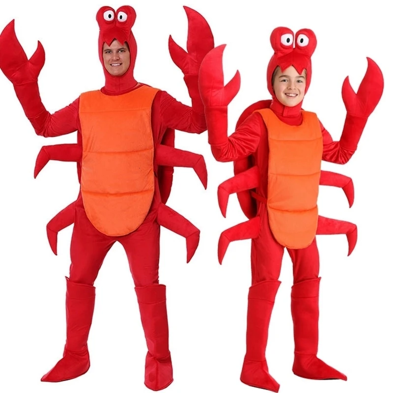 

New Halloween Cosplay Adult Men Christmas Red Lobster Costume Adult For Party Loose Crab Animal Party Costume Pyjama For Kid