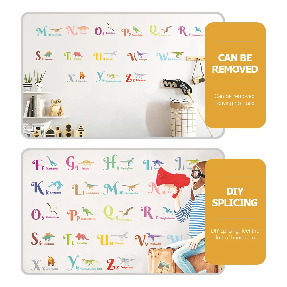 

1Set Alphabet Dinosaur Wall Sticker Cartoon Design Removable Home Wall Decor Decorative Decal Children Room Self-Adhesive Decal