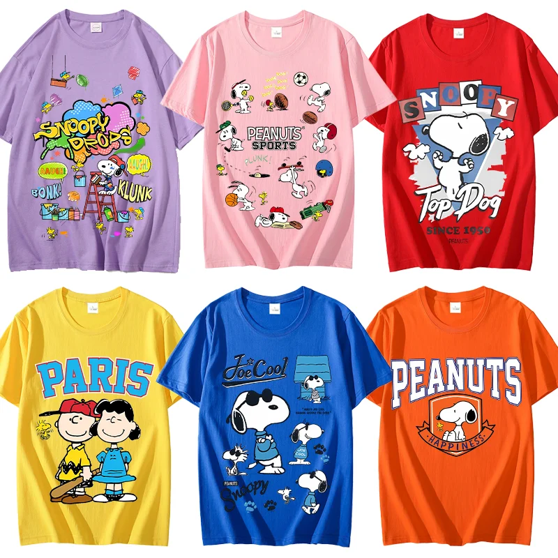 Snoopys-camisetas para adultos de algodón, Tops de manga corta con estampado de Anime de cacahuetes, camisetas suaves Kawaii a la moda, ropa informal para niñas, regalos