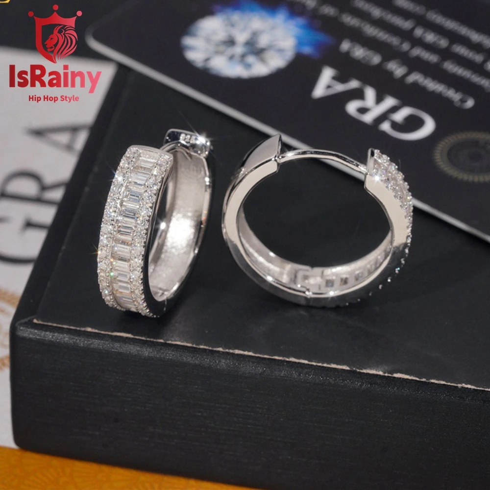 IsRainy Hip Hop Rock VVS1 D Real GRA Moissanite Hoop Earrings 100% 925 Sterling Silver Ear Hoop Fine Jewelry Diamonds Pass Test