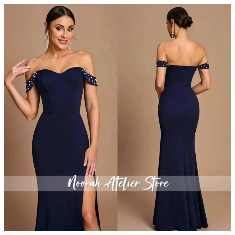 Customized navy blue Jersey Evening Dress Exquisite Strapless Sleeveless Homecoming Dress Classic Zipper Back Party Dress