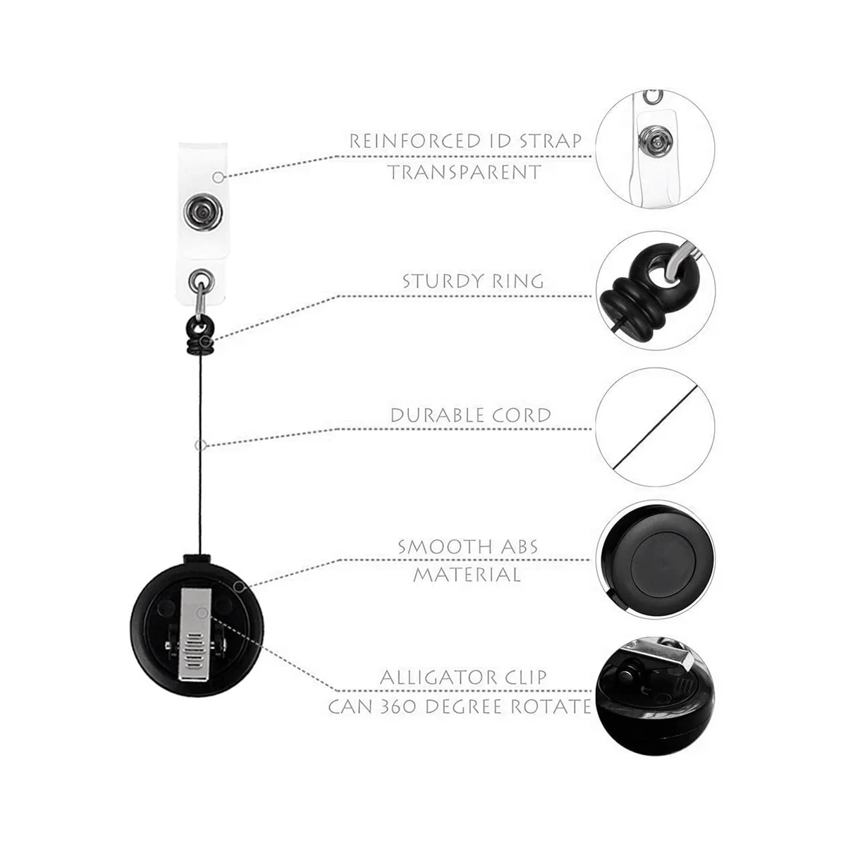 2 Pack - Retractable ID Name Badge Holder Reels with Swivel Alligator Clip (Black)