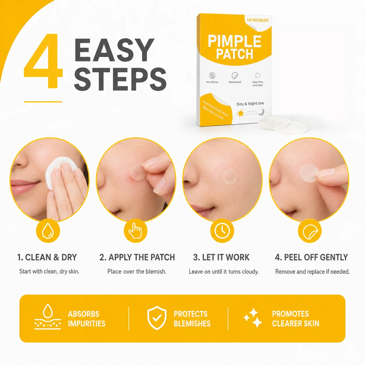 400PCS Hydrocolloid Pimple Patches for Face, Ultra Thin Clear Round Blemish Cover Stickers, Day & Night Facial Spot Patches