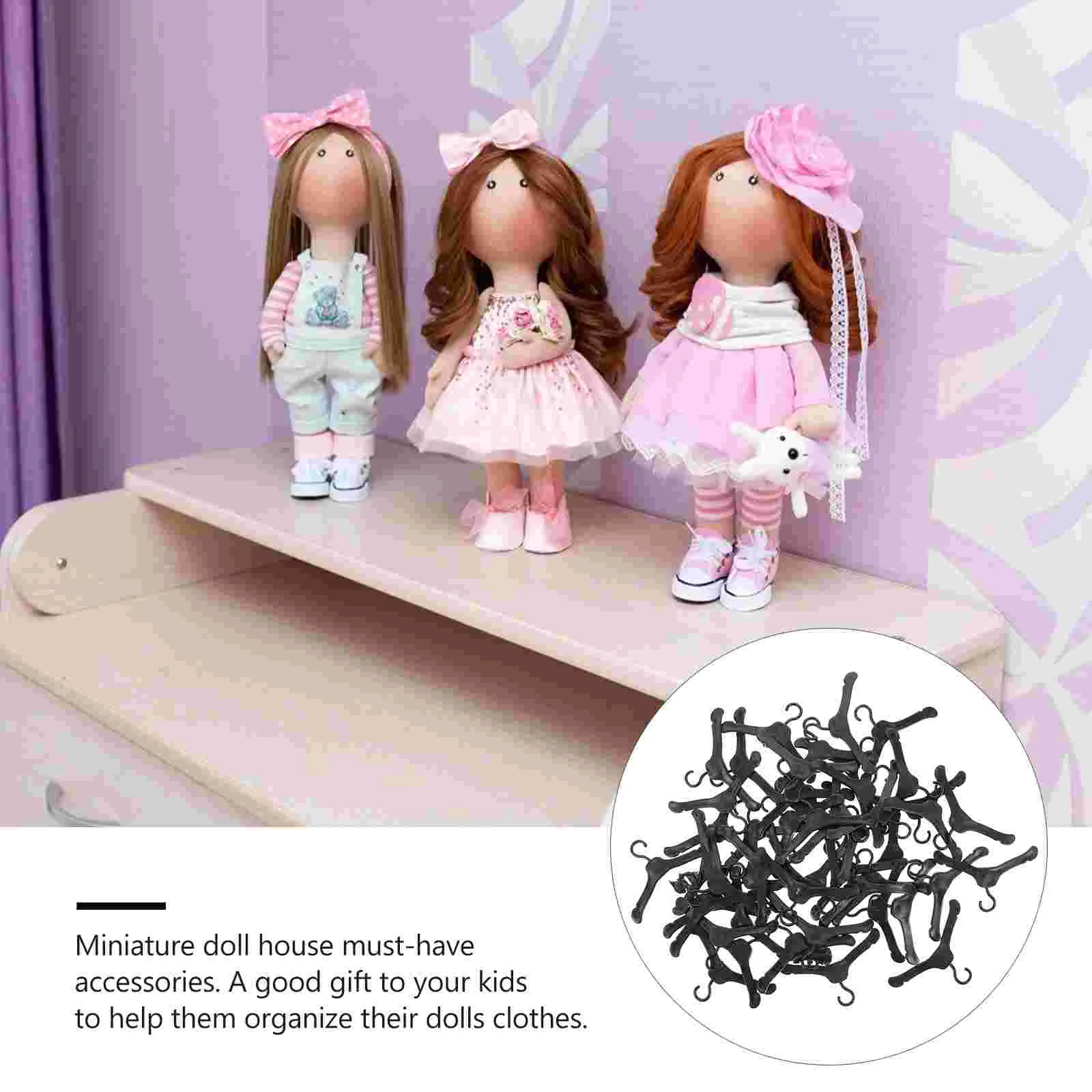 50 Pcs Hanger Miniature Hangers Plastic Dolls Rack Toys for Kids Small Clothes Outfit Child Baby