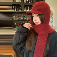 New Korean Wool Blend Scarf Duckbill Cap Women's Autumn Winter Thicken One-piece Warm Ear Protection Woolen Balaclava Hat
